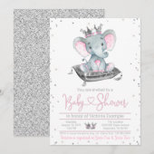 Girl Elephant Princess Baby shower Invitation Kaart (Voorkant / Achterkant)