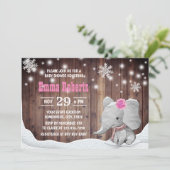 Girl Elephant Snowflaes Rustic Winter Baby shower Kaart (Staand voorkant)