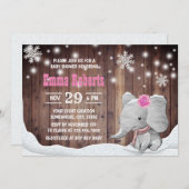 Girl Elephant Snowflaes Rustic Winter Baby shower Kaart (Voorkant / Achterkant)
