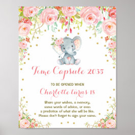 Girl Elephant Time Capsule First Birthday Sign Poster
