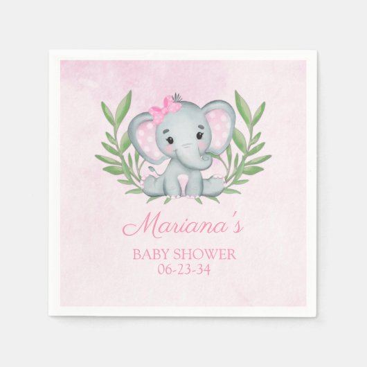 Girl Elephant Tropical Summer Floral Baby shower Servet (Voorkant)
