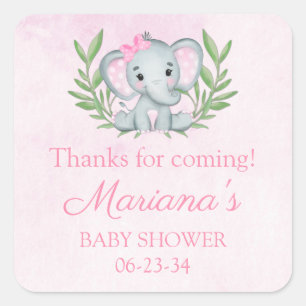 Girl Elephant Tropical Summer Floral Baby shower Vierkante Sticker