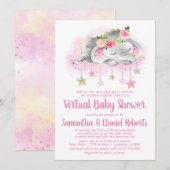 Girl Elephant Virtual Baby shower Invitation Kaart (Voorkant / Achterkant)