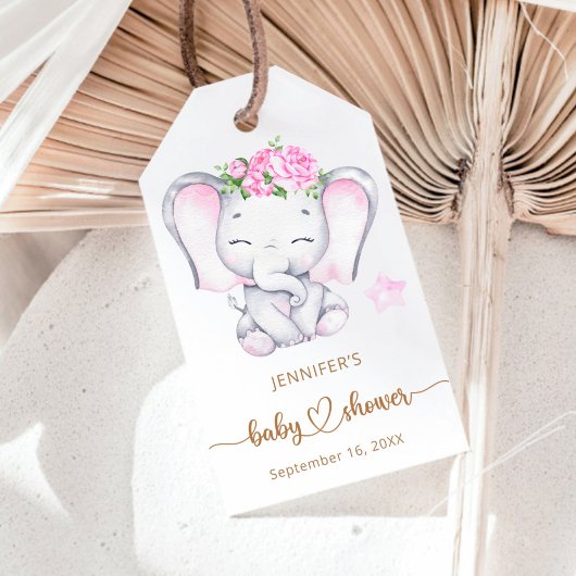 Girl Elephant Waterverf Baby shower Cadeaulabel