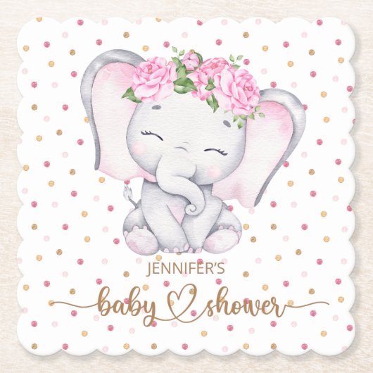 Girl Elephant Waterverf Baby shower Kartonnen Onderzetters (Voorkant)