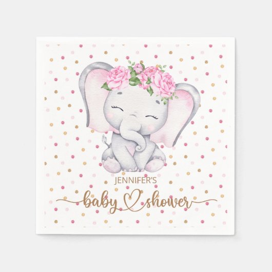 Girl Elephant Waterverf Baby shower Servet (Voorkant)
