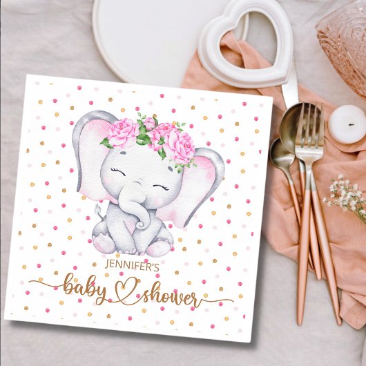 Girl Elephant Waterverf Baby shower Servet