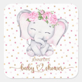 Girl Elephant Waterverf Baby shower Vierkante Sticker (Voorkant)