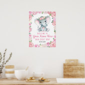 Girl Elephant Welcome Sign Baby Floral Poster (Keuken)