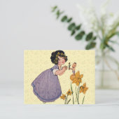 Girl Elf Fairy Daffodil Antiek Pasen Briefkaart (Staand voorkant)