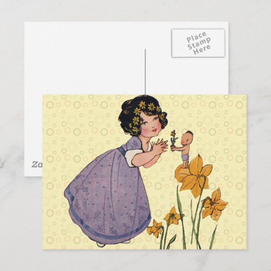 Girl Elf Fairy Daffodil Antiek Pasen Briefkaart (Voorkant / Achterkant)
