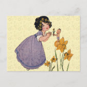 Girl Elf Fairy Daffodil Antiek Pasen Briefkaart (Voorkant)