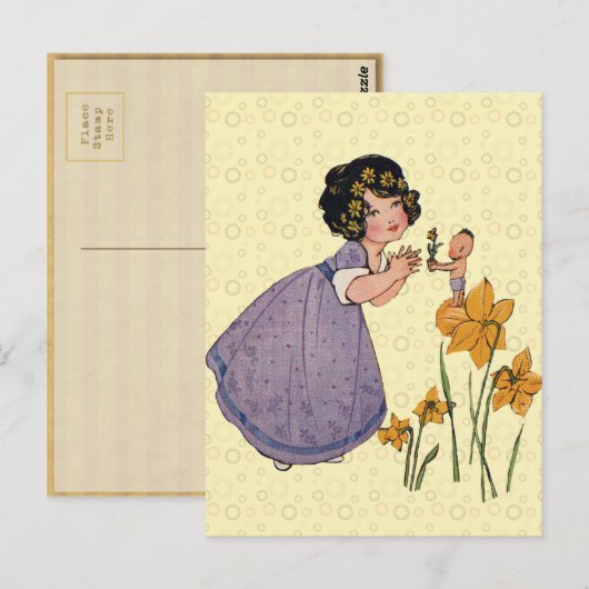 Girl Elf Fairy Daffodil Antiek Pasen Briefkaart (Voorkant / Achterkant)