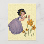 Girl Elf Fairy Daffodil Antiek Pasen Briefkaart (Voorkant)