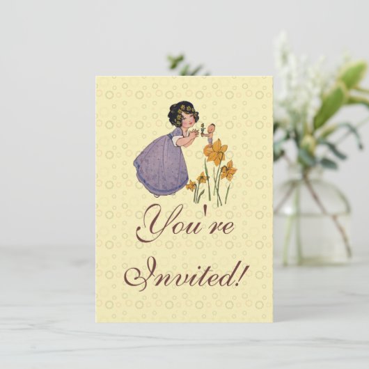 Girl Elf Fairy Daffodil Antiek Pasen Kaart (Staand voorkant)