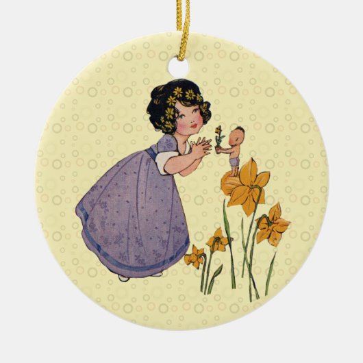 Girl Elf Fairy Daffodil Antiek Pasen Keramisch Ornament (Voorkant)
