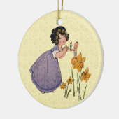 Girl Elf Fairy Daffodil Antiek Pasen Keramisch Ornament (Links)