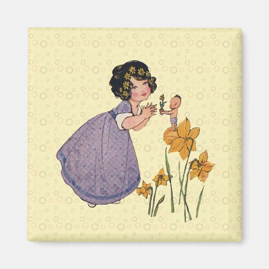 Girl Elf Fairy Daffodil Antiek Pasen Magneet (Voorkant)