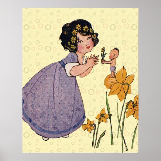 Girl Elf Fairy Daffodil Antiek Pasen Poster (Voorkant)
