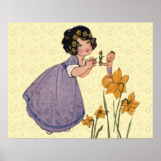 Girl Elf Fairy Daffodil Antiek Pasen Poster (Voorkant)