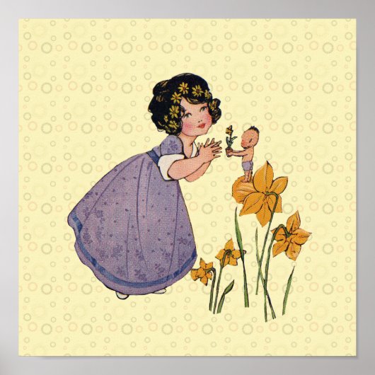 Girl Elf Fairy Daffodil Antiek Pasen Poster (Voorkant)