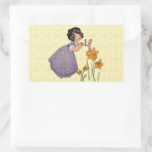 Girl Elf Fairy Daffodil Antiek Pasen Rechthoekige Sticker (Tas)