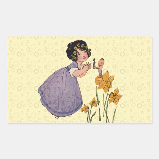 Girl Elf Fairy Daffodil Antiek Pasen Rechthoekige Sticker (Voorkant)