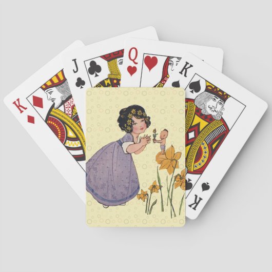 Girl Elf Fairy Daffodil Antiek Pasen Speelkaarten (Achterkant)