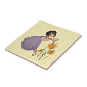 Girl Elf Fairy Daffodil Antiek Pasen Tegeltje (Zijkant)