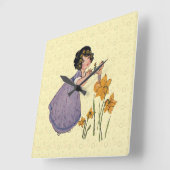 Girl Elf Fairy Daffodil Antiek Pasen Vierkante Klok (Hoek)
