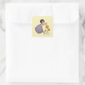 Girl Elf Fairy Daffodil Antiek Pasen Vierkante Sticker (Tas)