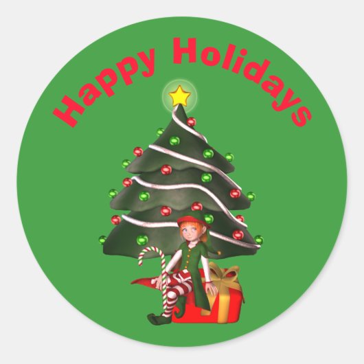 Girl Elf kerstboomvakantie Ronde Sticker (Voorkant)