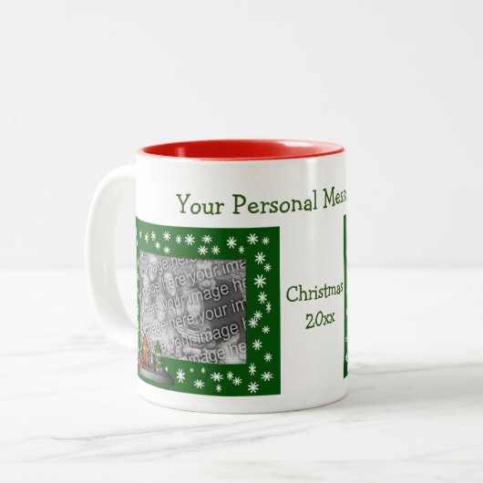 Girl Elf kerstdorp Holiday Foto Tweekleurige Koffiemok (Voorkant links)