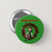 Girl Elf On Wreath Christmas Holiday Button Pin (Voorkant /achterkant)