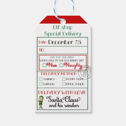 Girl Elf Shop Special Delivery Nice of Naughty Cadeaulabel (Voorkant)