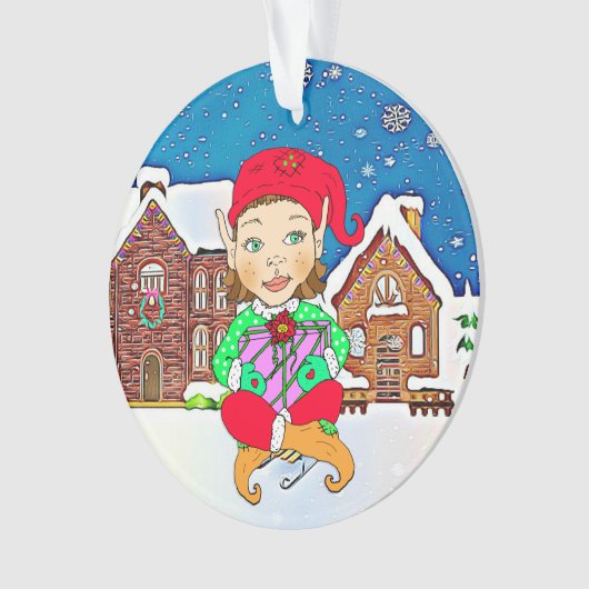 Girl Elf Whimsical — Gepersonaliseerd kerstfeest Ornament (voorkant)