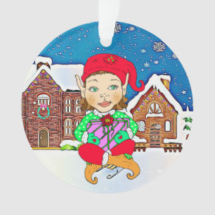 Girl Elf Whimsical — Gepersonaliseerd kerstfeest Ornament
