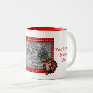 Girl Elf Wreath-kerstfoto gepersonaliseerd Tweekleurige Koffiemok