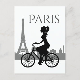 Girl en Bicycle Paris Eiffel Tower Briefkaart