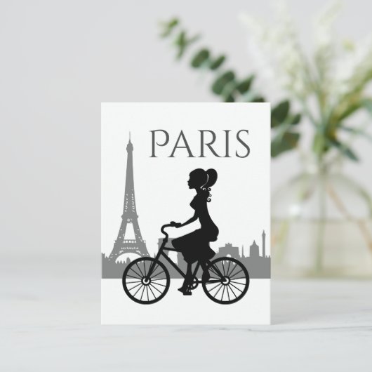 Girl en Bicycle Paris Eiffel Tower Briefkaart (Staand voorkant)