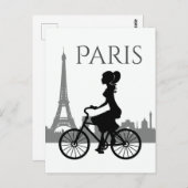Girl en Bicycle Paris Eiffel Tower Briefkaart (Voorkant / Achterkant)
