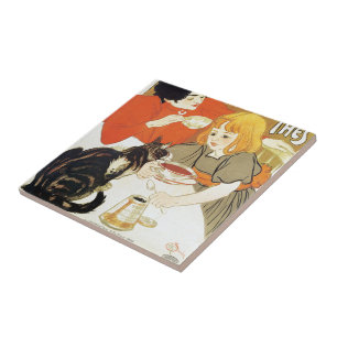 Girl en Cat, Alexandre Steinlen Tegeltje