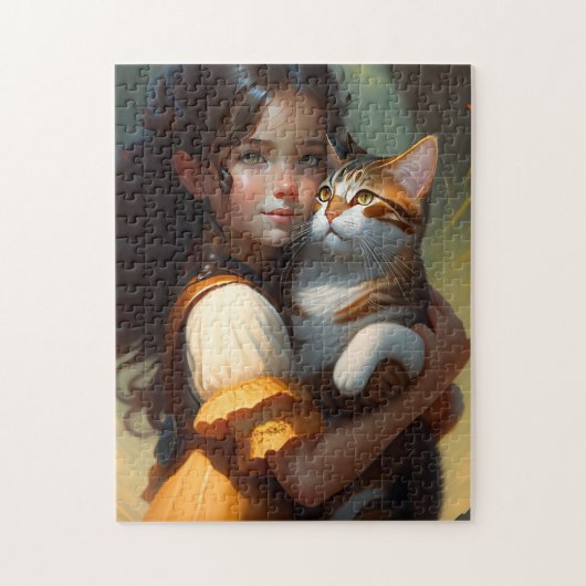 GIRL- EN CAT ART JIGSAW PUZZZLE LEGPUZZEL (Verticaal)