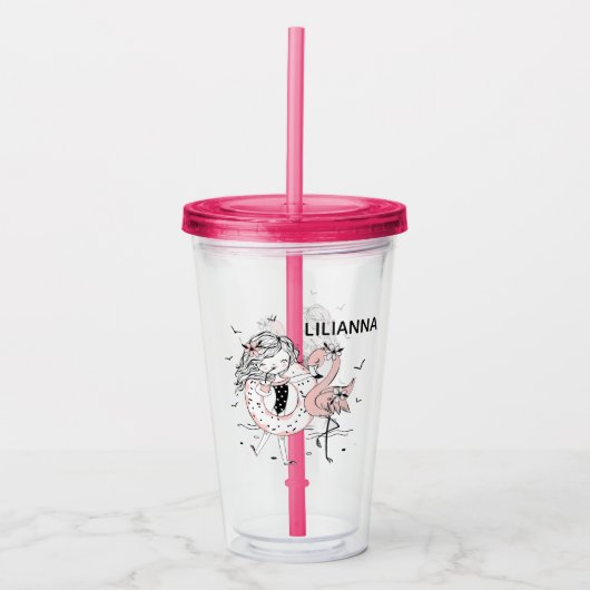 Girl en Flamingo Acryl Drinkbeker (Voorkant)