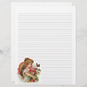 Girl en Flowers Lined Letterhead (Voorkant / Achterkant)