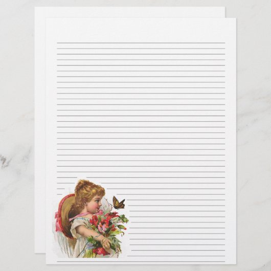  Girl en Flowers Lined Letterhead (Voorkant / Achterkant)