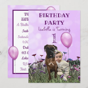 Girl en haar Dog First Birthday Party Kaart