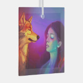 Girl en haar Wolf AI Generated Fantasy Pop Art Glas Ornament (Voorkant Rechts)