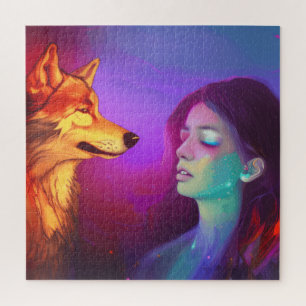 Girl en haar Wolf AI Generated Fantasy Pop Art Legpuzzel