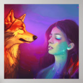 Girl en haar Wolf AI Generated Fantasy Pop Art Poster (Voorkant)